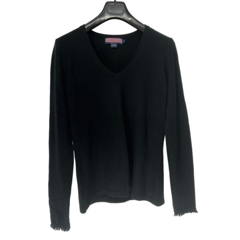 Vineyard Vines Black V‎ Neck Merino Wool and Cashmere Sweater Size Large
